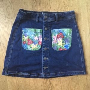 Hand painted button up denim skirt